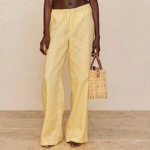 Monday Swimwear, Belize Linen Pant, Honey Lemon Butter Yellow - Petite Small